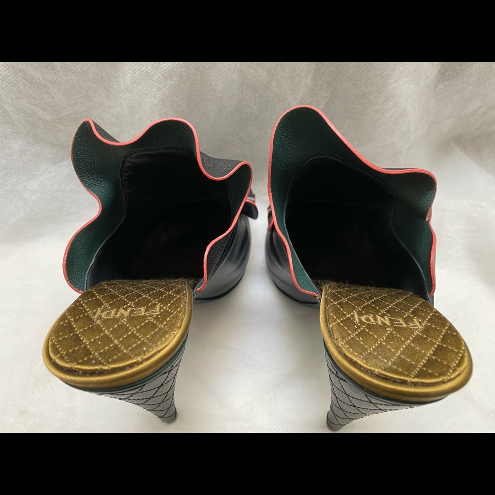 Fendi Leather Ruffle-Accented Mules - Picture 10 of 13